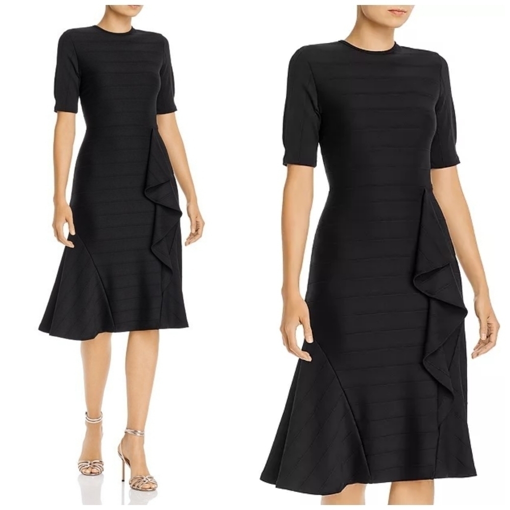 Shoshanna Belva Stretch Knit Crewneck Short-Sleeve A-Line Dress